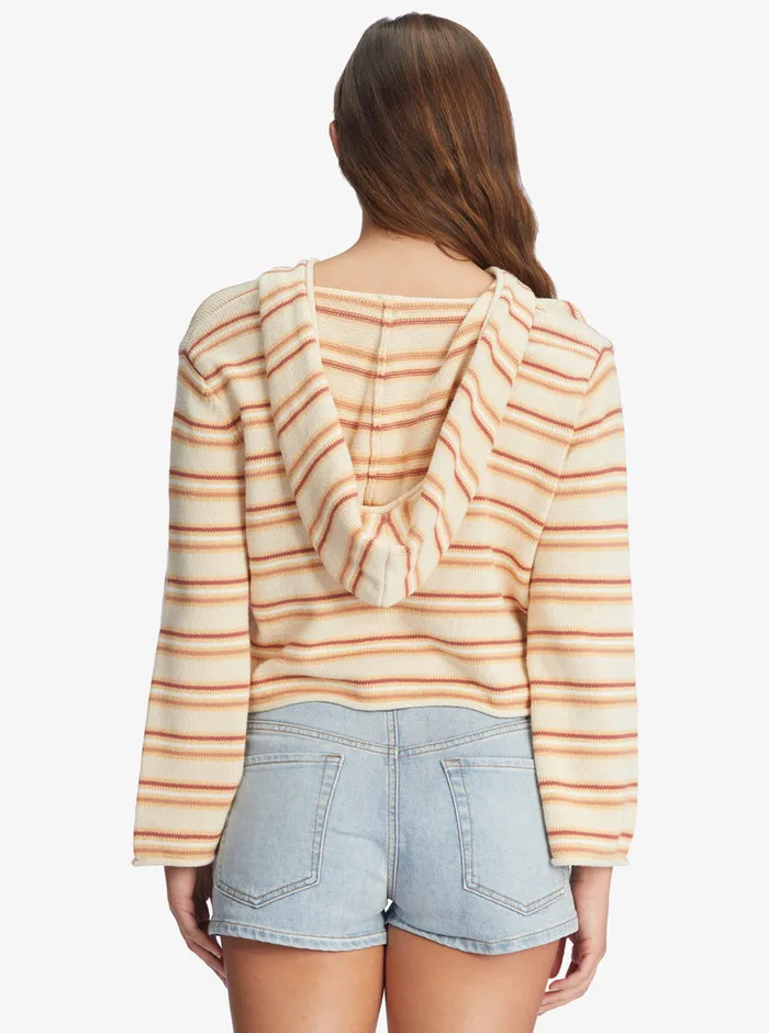 Roxy Sweaters Side Swipe Poncho Hoodie Tapioca Retro Rays Stripe 8211 Womens