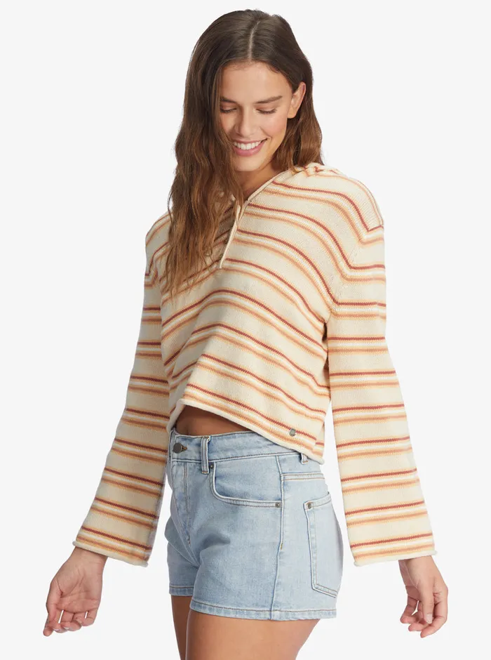 Roxy Sweaters Side Swipe Poncho Hoodie Tapioca Retro Rays Stripe 8211 Womens