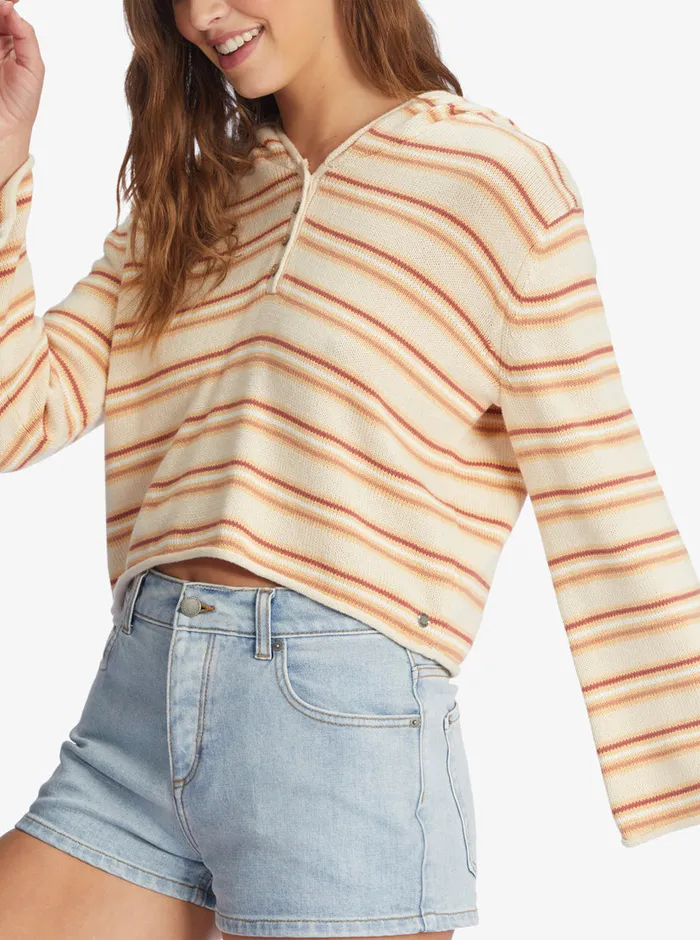 Roxy Sweaters Side Swipe Poncho Hoodie Tapioca Retro Rays Stripe 8211 Womens