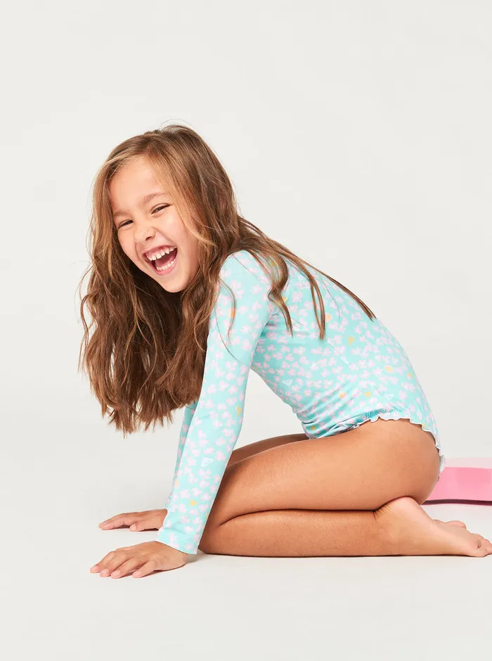 Roxy Swim 27 Teenie Ditsy OnePiece Rashguard Aruba Blue Teenie Ditsy 8211 Girls
