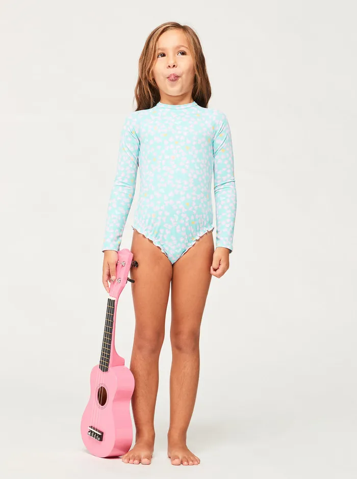 Roxy Swim 27 Teenie Ditsy OnePiece Rashguard Aruba Blue Teenie Ditsy 8211 Girls