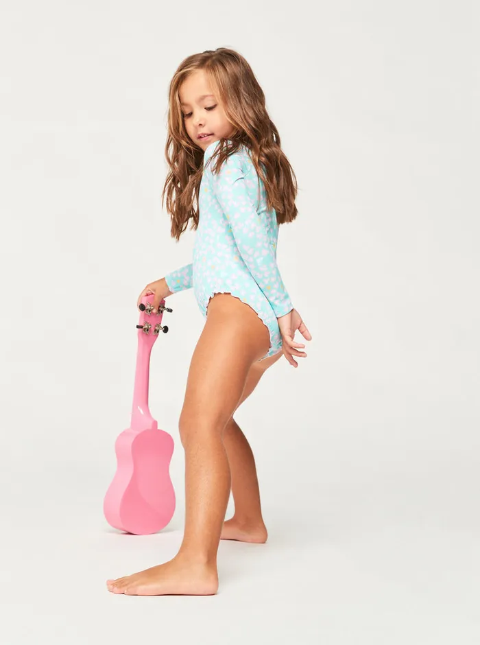 Roxy Swim 27 Teenie Ditsy OnePiece Rashguard Aruba Blue Teenie Ditsy 8211 Girls