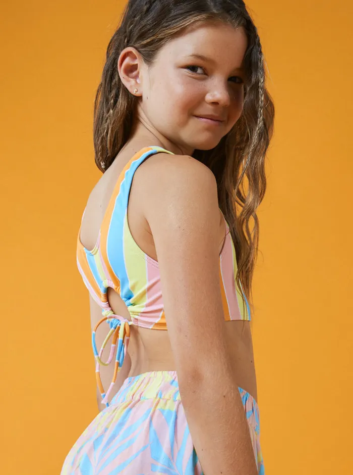 Roxy Swim 416 Last In Paradise Two Piece Crop Top Bikini Set Bachelor Button Rainbow Rays 8211 Girls
