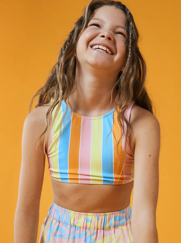 Roxy Swim 416 Last In Paradise Two Piece Crop Top Bikini Set Bachelor Button Rainbow Rays 8211 Girls