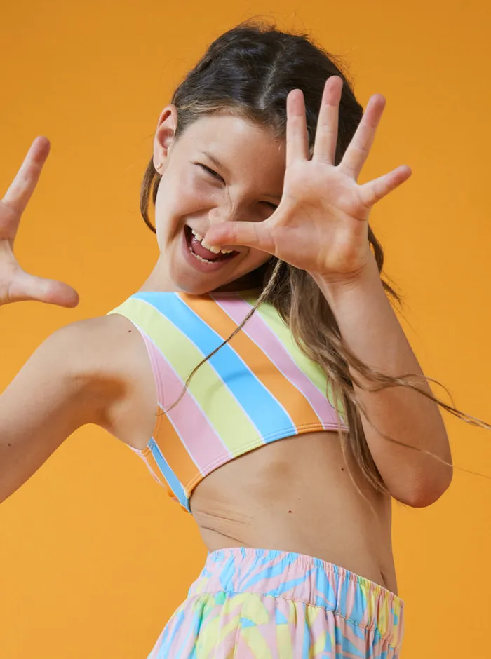Roxy Swim 416 Last In Paradise Two Piece Crop Top Bikini Set Bachelor Button Rainbow Rays 8211 Girls