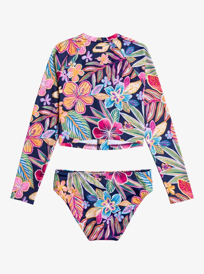 Roxy Swim 716 Paradise Trip Cropped Long Sleeve Rashguard Mood Indigotrue Paradise 8211 Girls