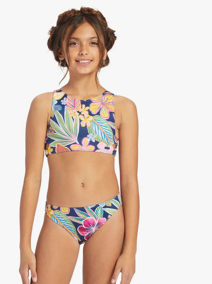 Roxy Swim 716 Paradise Trip Two Piece Crop Top Bikini Set Mood Indigotrue Paradise 8211 Girls