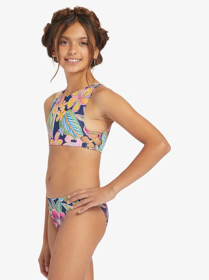 Roxy Swim 716 Paradise Trip Two Piece Crop Top Bikini Set Mood Indigotrue Paradise 8211 Girls