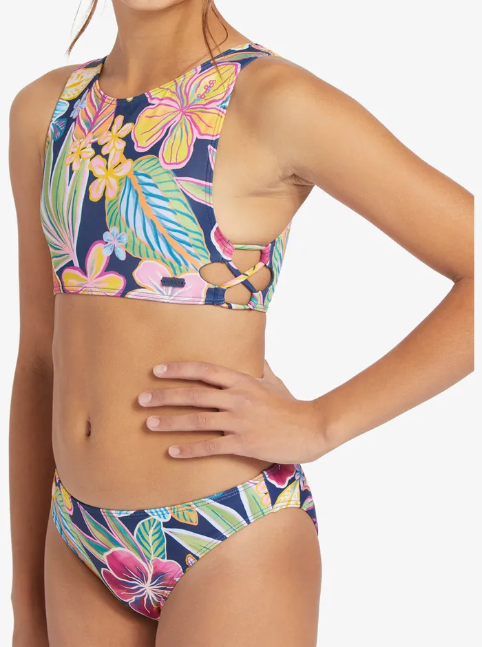 Roxy Swim 716 Paradise Trip Two Piece Crop Top Bikini Set Mood Indigotrue Paradise 8211 Girls