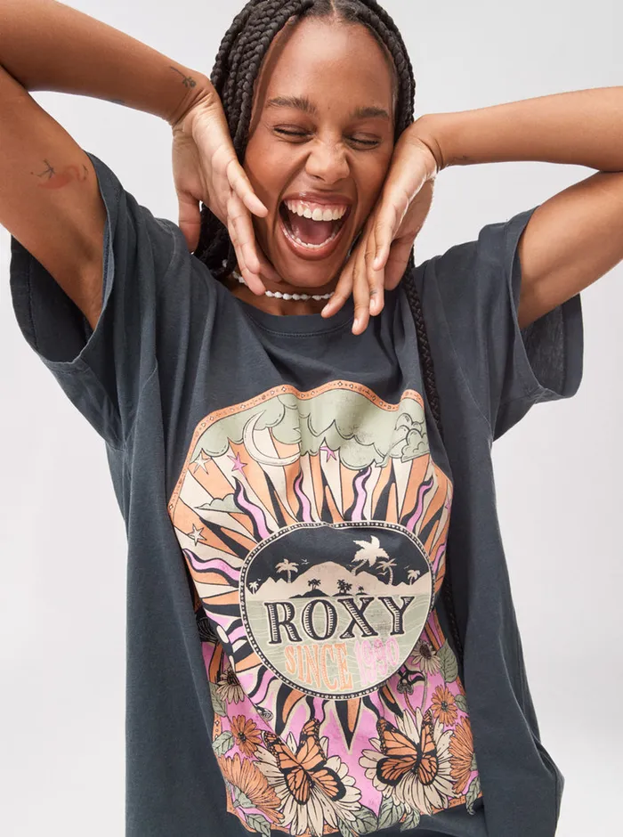 Roxy Tees and Tanks Cosmic Window TShirt Anthracite 8211 Womens