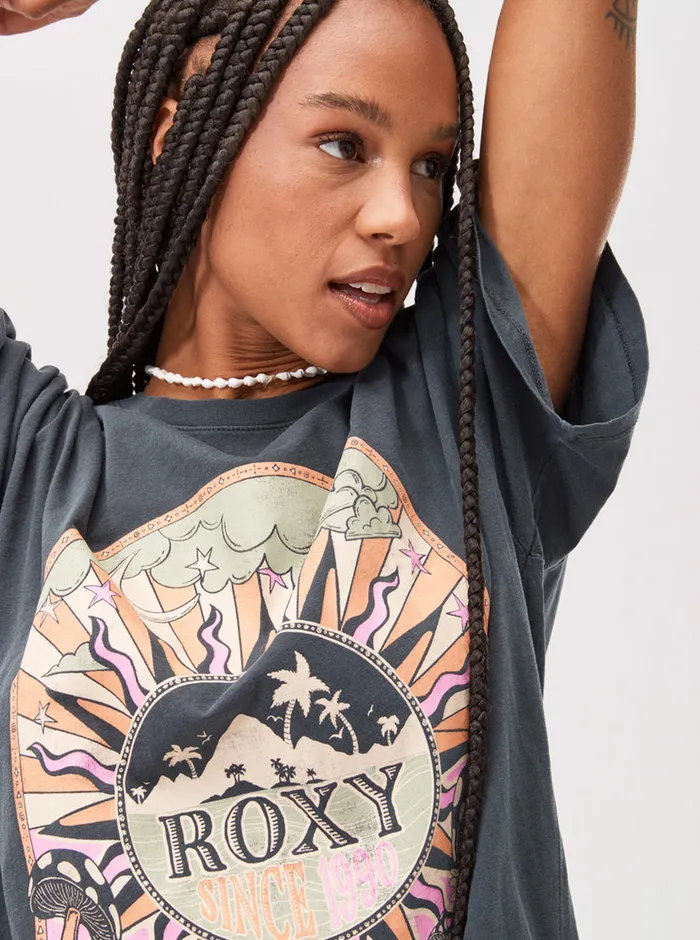 Roxy Tees and Tanks Cosmic Window TShirt Anthracite 8211 Womens
