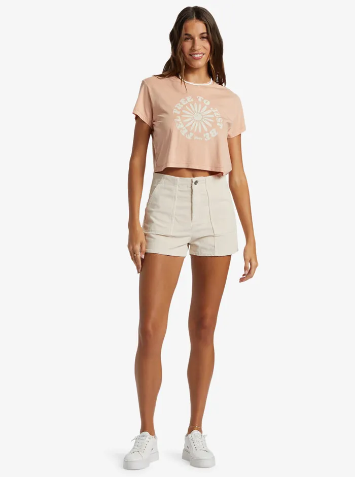 Roxy Tees and Tanks Feel Free Cropped TShirt Cafe Creme 8211 Womens