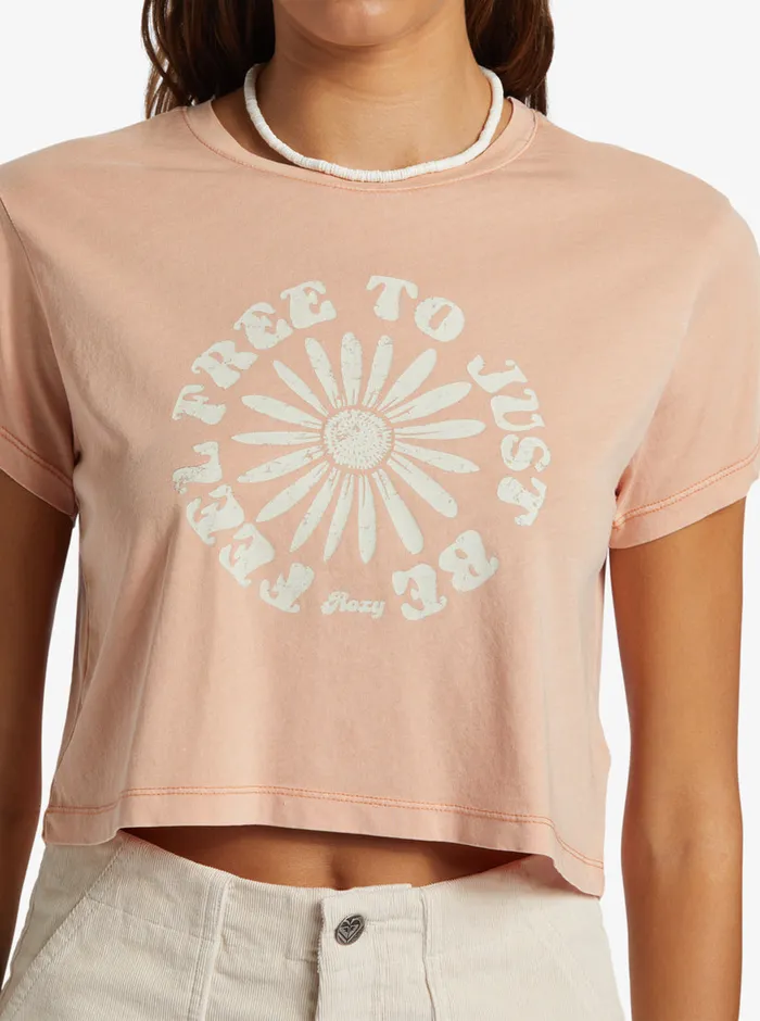 Roxy Tees and Tanks Feel Free Cropped TShirt Cafe Creme 8211 Womens