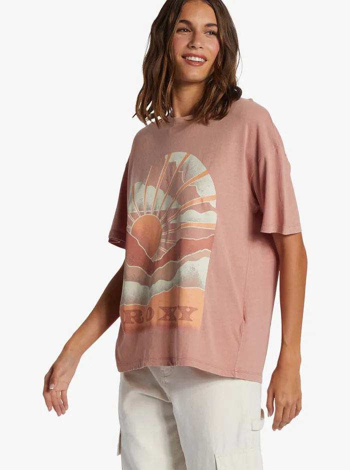 Roxy Tees and Tanks Get Lost In The Moment Oversized Boyfriend TShirt Ash Rose 8211 Womens