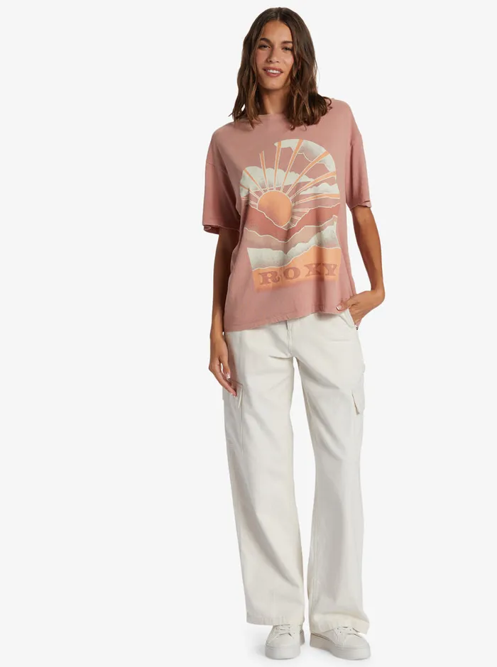 Roxy Tees and Tanks Get Lost In The Moment Oversized Boyfriend TShirt Ash Rose 8211 Womens