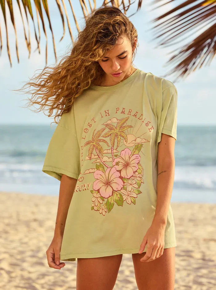 Roxy Tees and Tanks Hibiscus Paradise Oversized Boyfriend TShirt Laurel Green 8211 Womens Roxy Tees and Tanks Hibiscus Paradise Oversized Boyfriend TShirt Laurel Green 8211 Womens