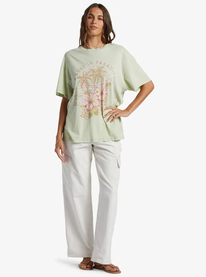 Roxy Tees and Tanks Hibiscus Paradise Oversized Boyfriend TShirt Laurel Green 8211 Womens