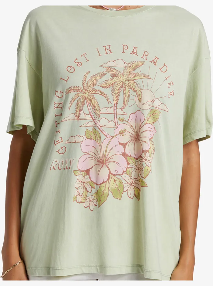 Roxy Tees and Tanks Hibiscus Paradise Oversized Boyfriend TShirt Laurel Green 8211 Womens