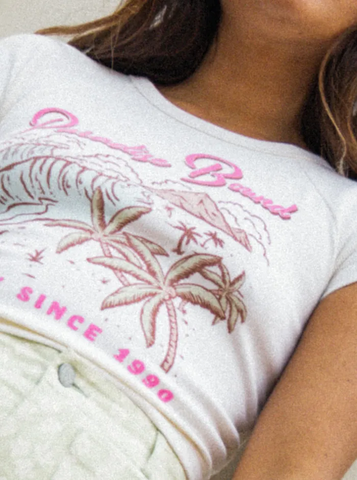 Roxy Tees and Tanks Paradise Bound Crop Ribbed TShirt Egret 8211 Womens
