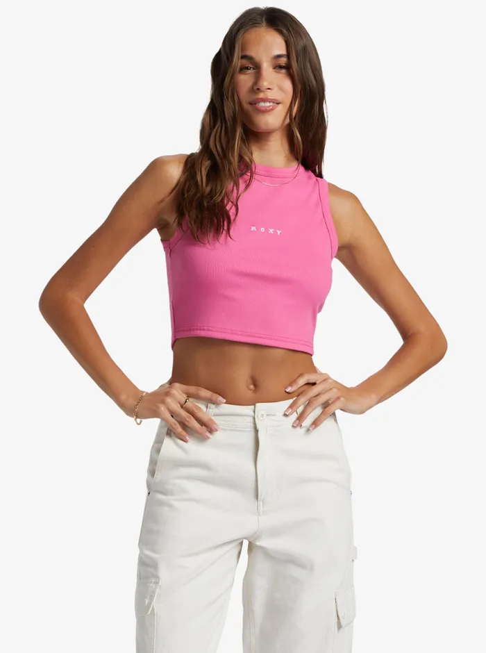 Roxy Tees and Tanks Roxify Fitted Ribbed Tank Shocking Pink 8211 Womens