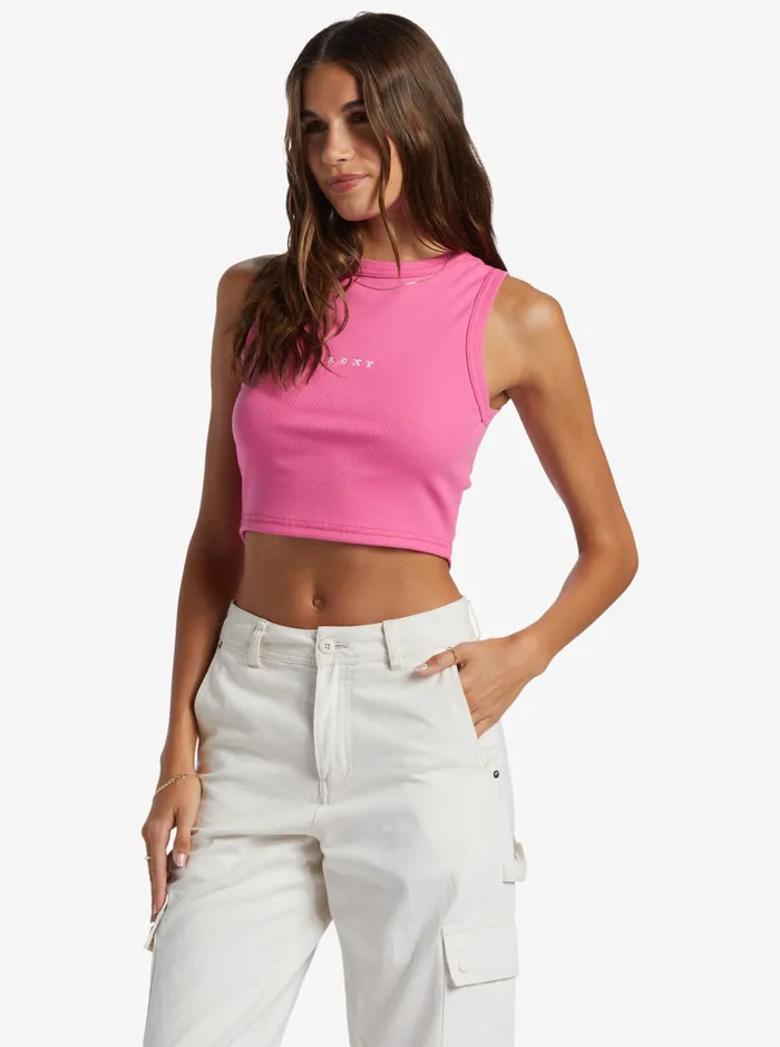 Roxy Tees and Tanks Roxify Fitted Ribbed Tank Shocking Pink 8211 Womens