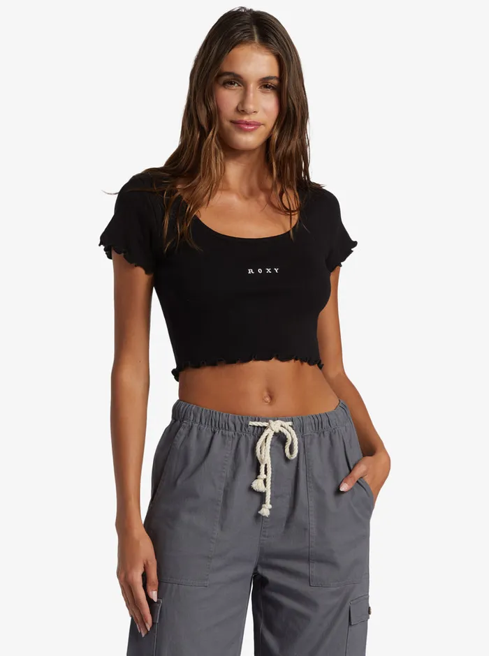 Roxy Tees and Tanks Roxify Scoop Neck TShirt Anthracite 8211 Womens