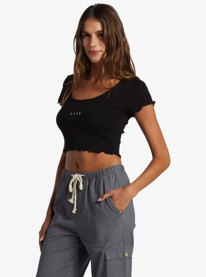 Roxy Tees and Tanks Roxify Scoop Neck TShirt Anthracite 8211 Womens