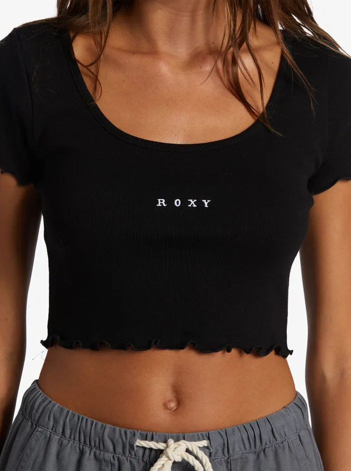 Roxy Tees and Tanks Roxify Scoop Neck TShirt Anthracite 8211 Womens