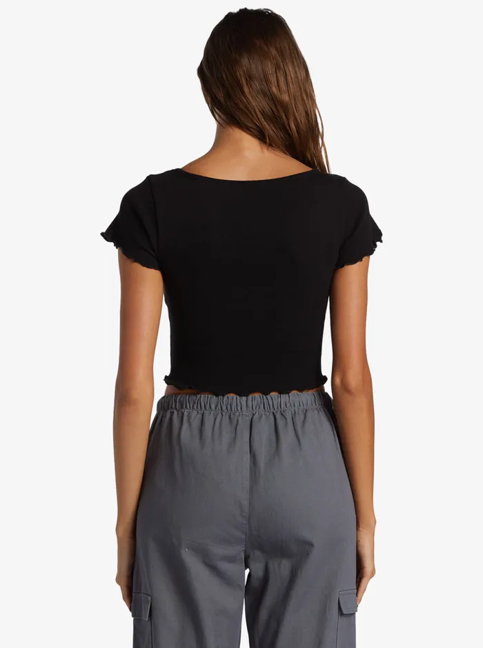 Roxy Tees and Tanks Roxify Scoop Neck TShirt Anthracite 8211 Womens