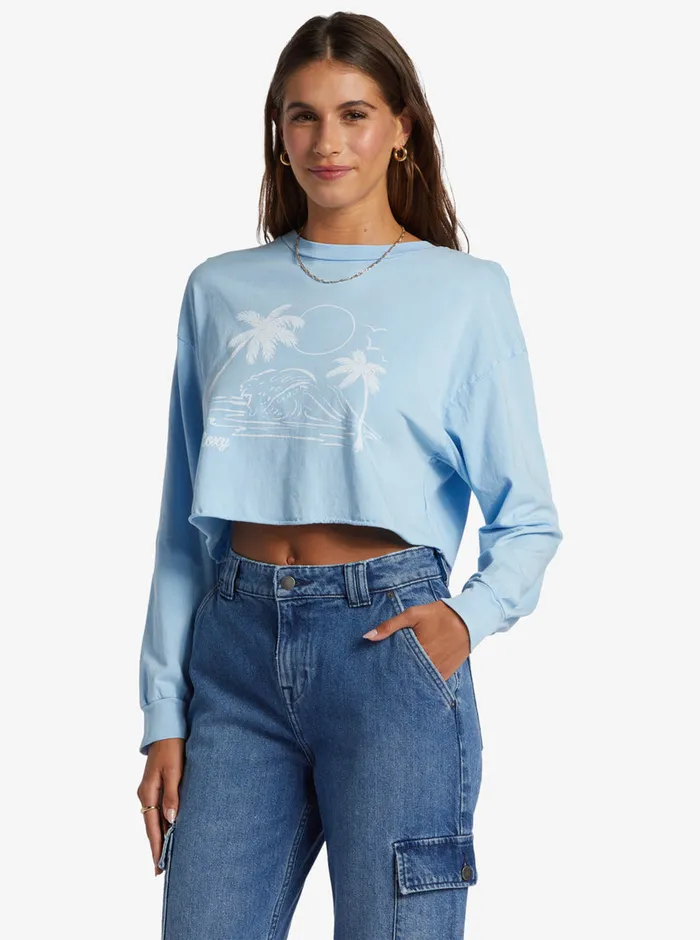 Roxy Tees and Tanks Simple Surf Oversized Long Sleeve TShirt Clear Sky 8211 Womens