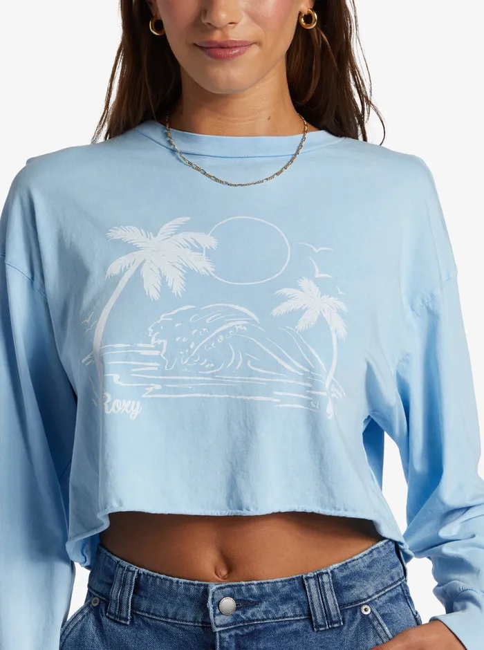 Roxy Tees and Tanks Simple Surf Oversized Long Sleeve TShirt Clear Sky 8211 Womens
