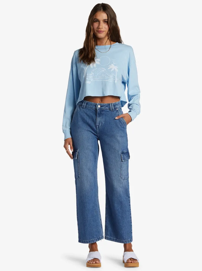 Roxy Tees and Tanks Simple Surf Oversized Long Sleeve TShirt Clear Sky 8211 Womens