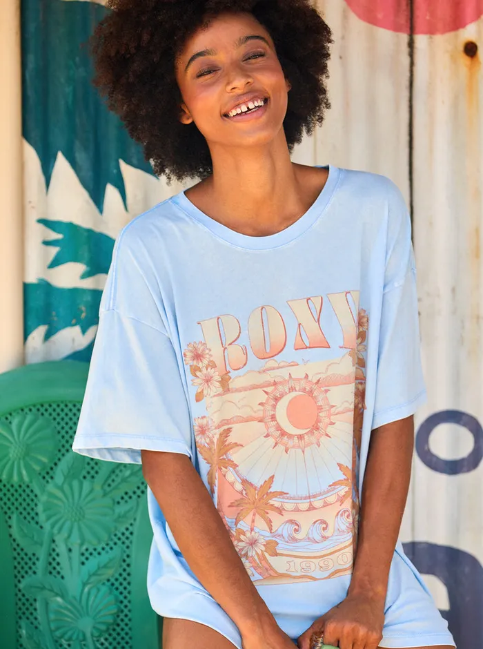 Roxy Tees and Tanks Star Chart Oversized Boyfriend TShirt Bel Air Blue 8211 Womens Roxy Tees and Tanks Star Chart Oversized Boyfriend TShirt Bel Air Blue 8211 Womens