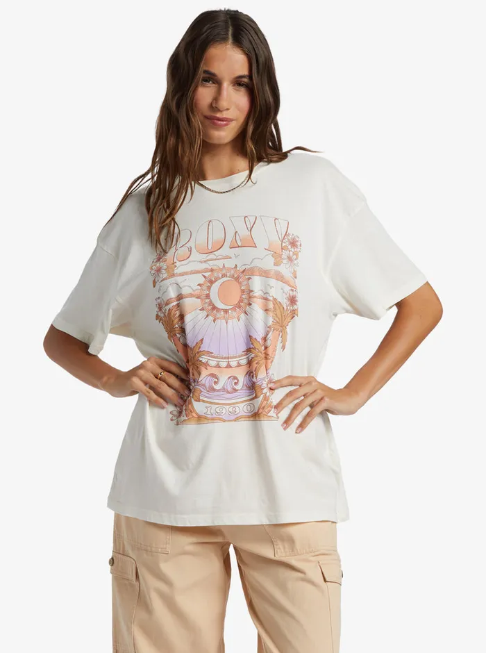 Roxy Tees and Tanks Star Chart Oversized Boyfriend TShirt Egret 8211 Womens