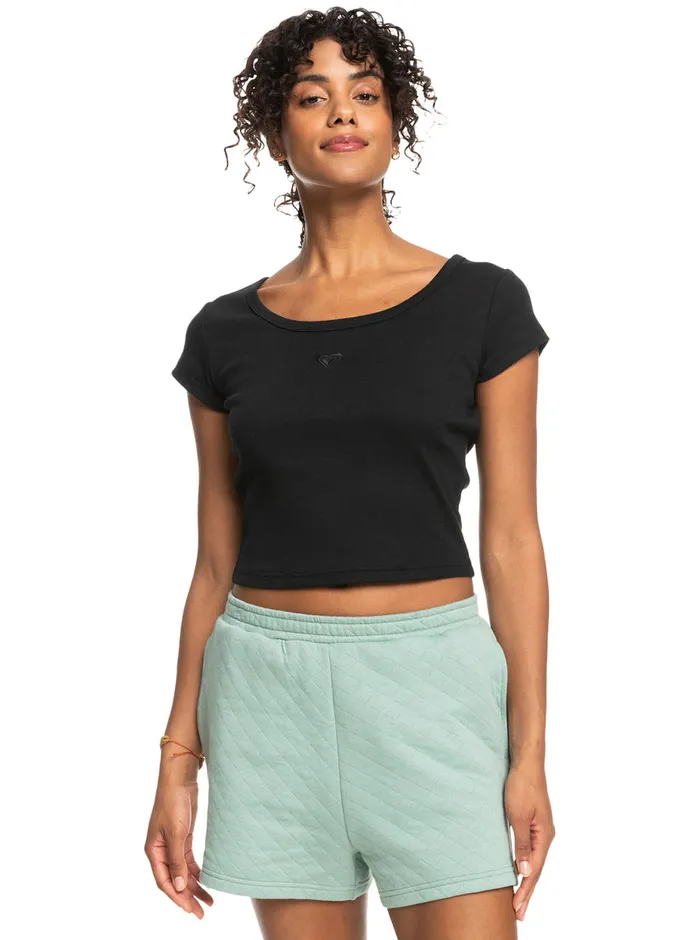 Roxy Tees and Tanks Time For Rib Knit TShirt Anthracite 8211 Womens