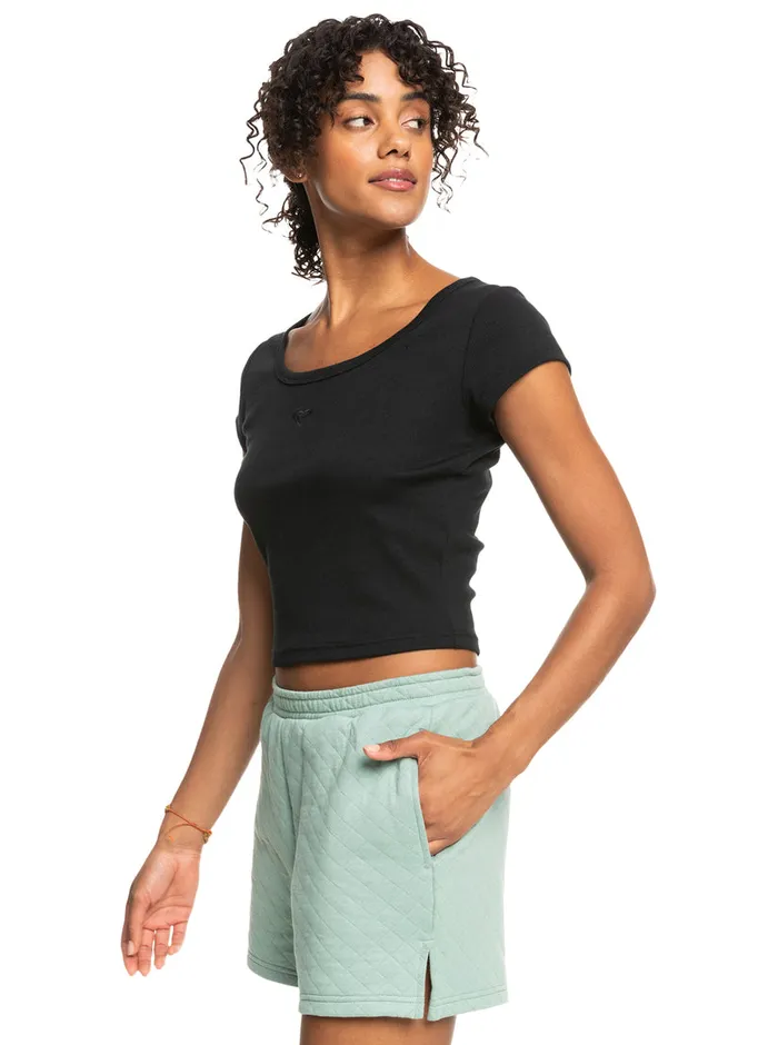 Roxy Tees and Tanks Time For Rib Knit TShirt Anthracite 8211 Womens