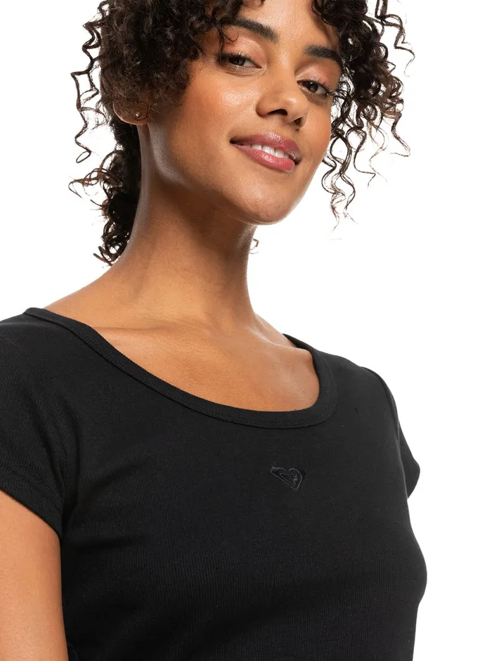Roxy Tees and Tanks Time For Rib Knit TShirt Anthracite 8211 Womens