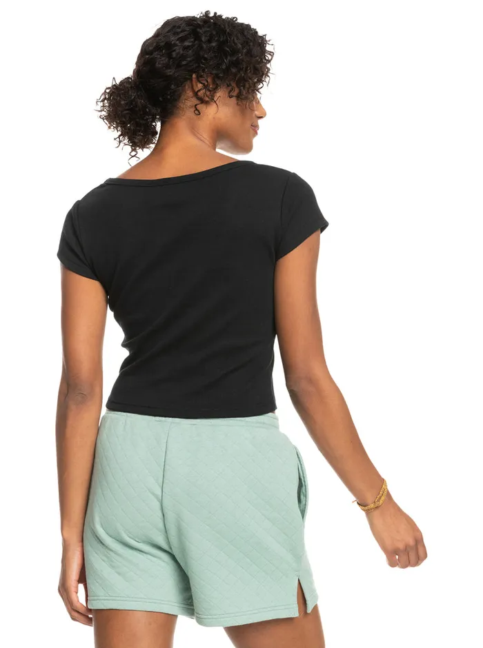 Roxy Tees and Tanks Time For Rib Knit TShirt Anthracite 8211 Womens