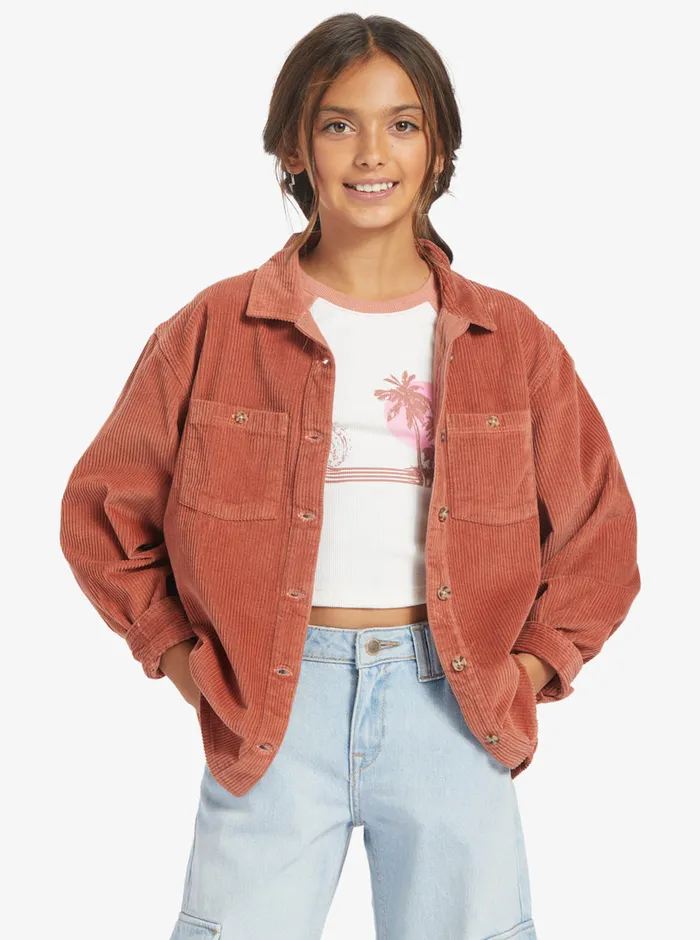 Roxy Tops 416 Something Beautiful Solid Oversized Corduroy Shirt Cedar Wood 8211 Girls