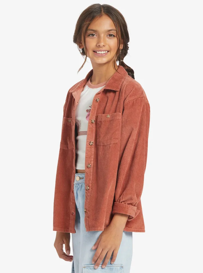 Roxy Tops 416 Something Beautiful Solid Oversized Corduroy Shirt Cedar Wood 8211 Girls