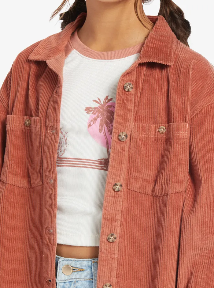 Roxy Tops 416 Something Beautiful Solid Oversized Corduroy Shirt Cedar Wood 8211 Girls