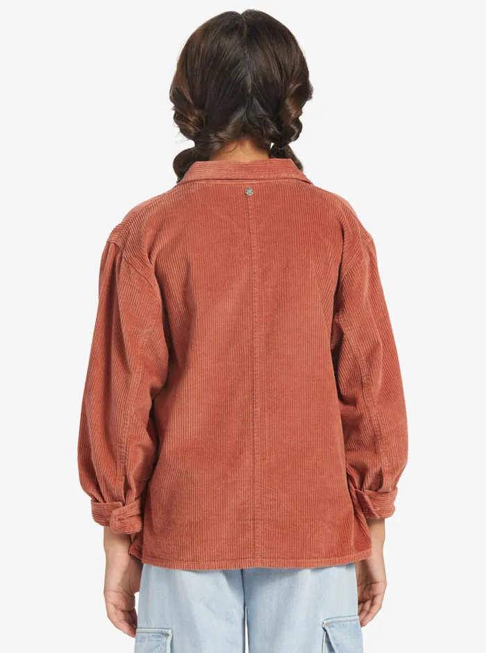 Roxy Tops 416 Something Beautiful Solid Oversized Corduroy Shirt Cedar Wood 8211 Girls