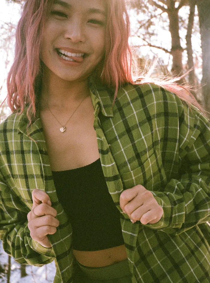 Roxy Tops Chloe Kim Oversized Flannel Shirt Iguana Platz Plaid 8211 Womens