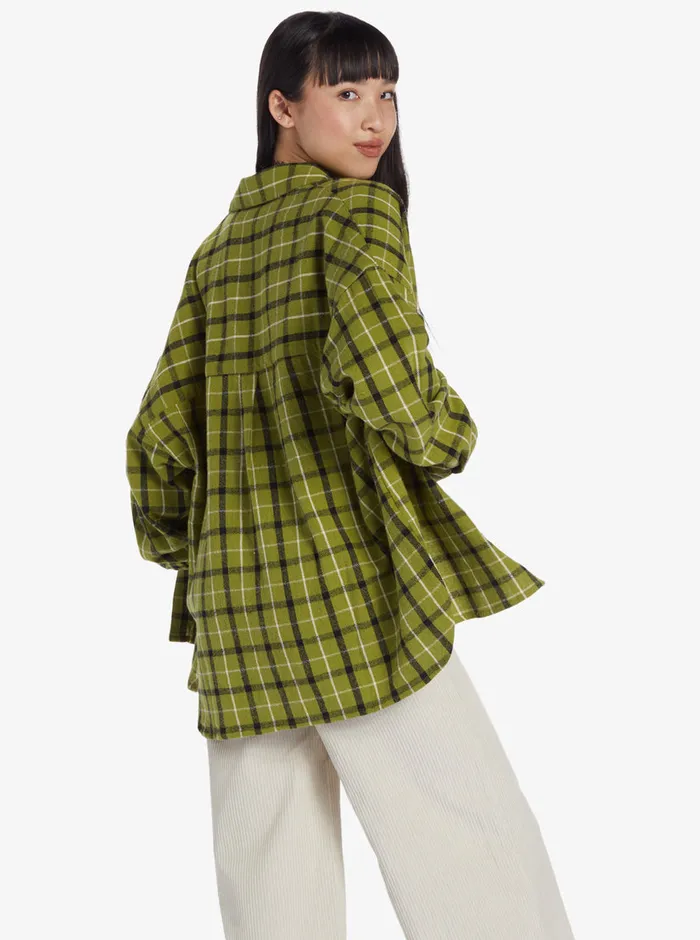 Roxy Tops Chloe Kim Oversized Flannel Shirt Iguana Platz Plaid 8211 Womens