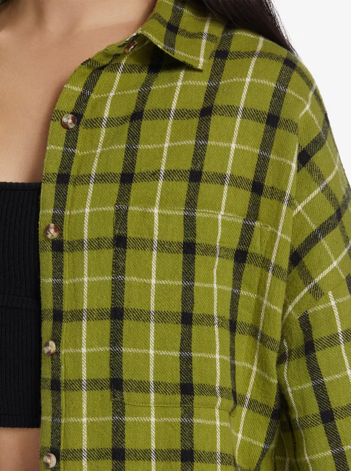 Roxy Tops Chloe Kim Oversized Flannel Shirt Iguana Platz Plaid 8211 Womens