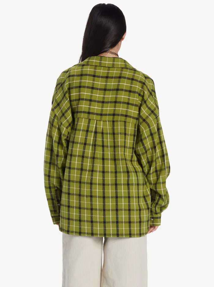 Roxy Tops Chloe Kim Oversized Flannel Shirt Iguana Platz Plaid 8211 Womens