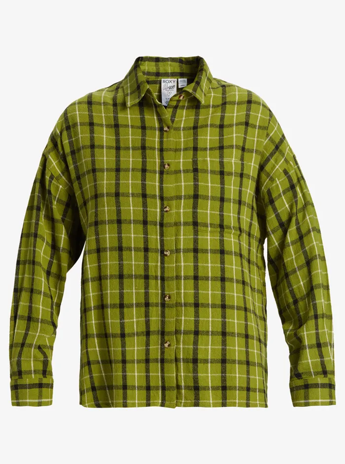 Roxy Tops Chloe Kim Oversized Flannel Shirt Iguana Platz Plaid 8211 Womens