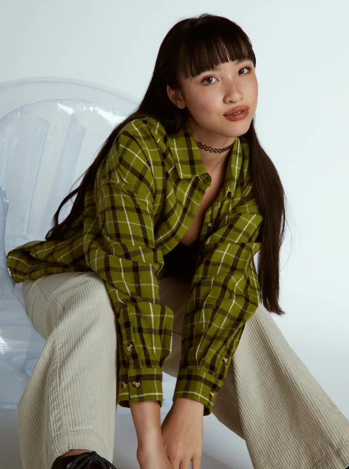 Roxy Tops Chloe Kim Oversized Flannel Shirt Iguana Platz Plaid 8211 Womens
