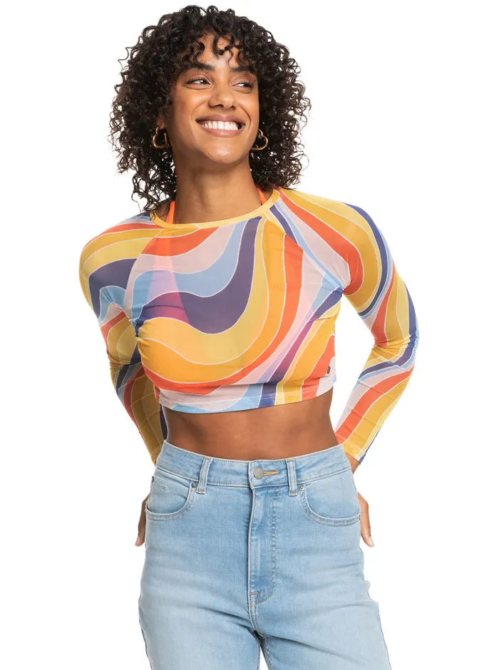 Roxy Tops Just A Friend Logn Sleeve Mesh Crop Top Tiger Lily Cruz 8211 Womens