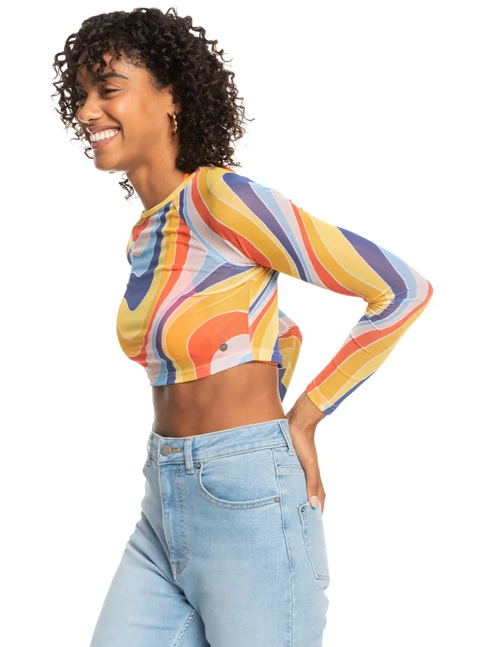 Roxy Tops Just A Friend Logn Sleeve Mesh Crop Top Tiger Lily Cruz 8211 Womens